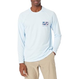 HUK Men's Standard Pursuit Pattern, Sun Protecting Fishing Shirt, Trophy Flag-Ice Water