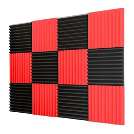 12/24/48 Pack Acoustic Panels 1 X 12 X 12 Inches - Sound Proof Foam Panels for Walls, High Desnsity Studio Soundproofing Wedges - Fire Resistant & Noise Absorbing for Studio, Office, Home:_24PCS Red+24PCS Black