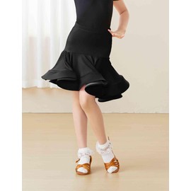Avrigirl Fishtail Asymmetric Black Latin Ballroom Skirts for Little Girls Dance, Salsa, Tango, Samba
