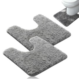 NCOALE 2 PCS Toilet Mats Pedestal Only, Absorbent Toilet Rug Non Slip Soft 50x40 cm U Shape Bath Mat for Homes Flats Toilet (Grey)