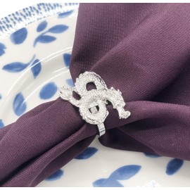 Fennco Styles Antique Dragon Metal Napkin Rings, Set of 4 - Silver Napkin Holders for Home Décor, Dining Table, Banquets, Family Gathering and Special Occasions