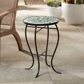 Teal Island Designs Aqua Mosaic Black Iron Outdoor Accent Table