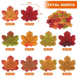 800PCS 10kinds Fall Artificial Maple Leaves Autumn Leaf Faux Fall Maple Leaves Thanksgiving Autumn Leaf Home Office Wedding Party Table Decors
