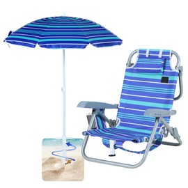 CDEN Beach Chair with Umbrella, Foldable Beach Chair, Toddler Beach Chair, Backpack Beach Chair, Lightweight, with Side Bag, Umbrella (1 Pack)