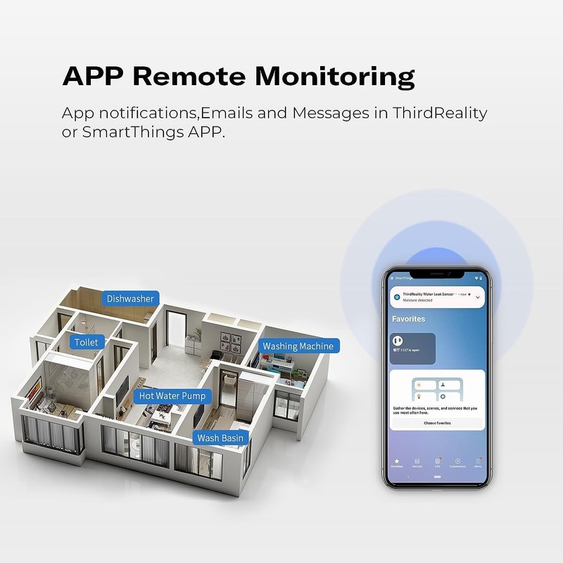 THIRDREALITY Zigbee Water Leak Sensor with Dripping Detection,120dB Alarm,App Notifications