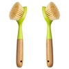 2 Pack Kitchen Dish Brush Bamboo Handle Dish Scrubber Built-in