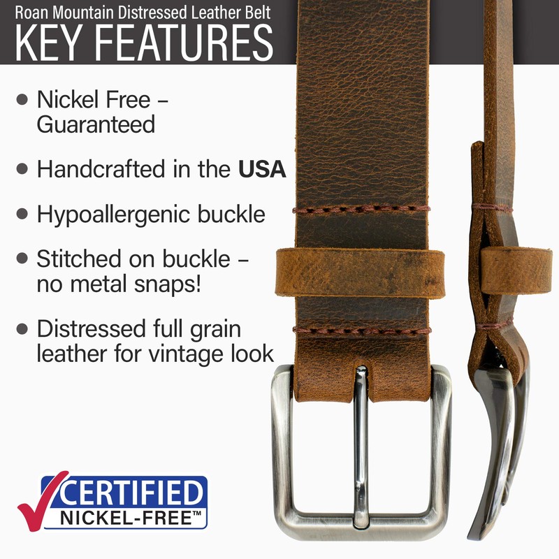 Nickel Smart Roan Mountain Brown Leather Belt - Distressed 48"