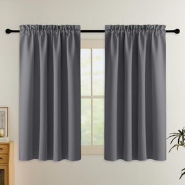 PONY DANCE Blackout Curtain, Short Opaque Curtains for Bedroom/Kitchen Windows, Set of 2, H 145 x W 140 cm, Thermal Curtains Against Heat with Rod Pull-Out, Grey