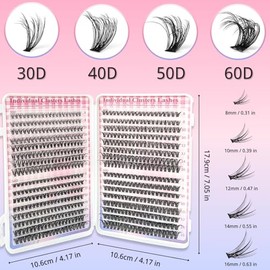 Eyelash Clusters, 640 Pieces, 30D + 40D + 50D + 60D Lash Extension Set, Eyelash Extension 8-16 mm D Curl DIY Cluster Eyelash Extensions, Mega Volume, Reusable, Individual Fake Lashes