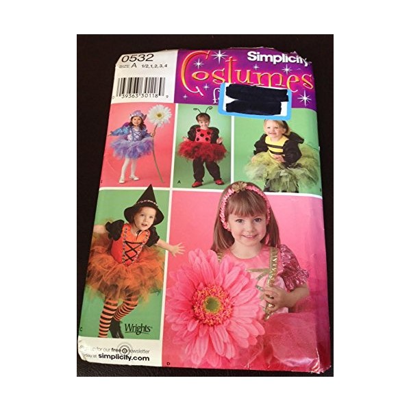Simplicity 0532 Sewing Pattern, Toddler Costume, Hat in Three Sizes,