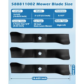 IWIWE 588811002 Blade Compatible with Husqvarna 48 Inch Deck Lawn Mower-Z248F MZ48 TS348 TS248TD TS248G YT2448F YT48DXLS RZT48(High Lift-Set of 3)