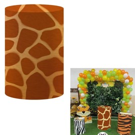 ittsmnt Cute cow Pedestal Covers For Animals Birthday Party Decoration Zoo Adventure Plinth Cover Jungle Safari Cylinder Cover Farm Baby Baptism Communion Props Dia36 H75