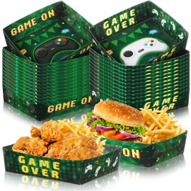 Maxcheck 36 Pcs Video Game Party Favor Large 5 lb Video Game Paper Food Trays Snack Popcorn Nacho Boats for Kid's Day Boy's Birthday Theme Party Supplies(Green)