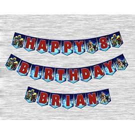 Roblox Happy Birthday Banner Customized with Child's Name and Age - Cardstock Cover 80lb - Each flag size 5x7in - Comes with Ribbon for Hanging