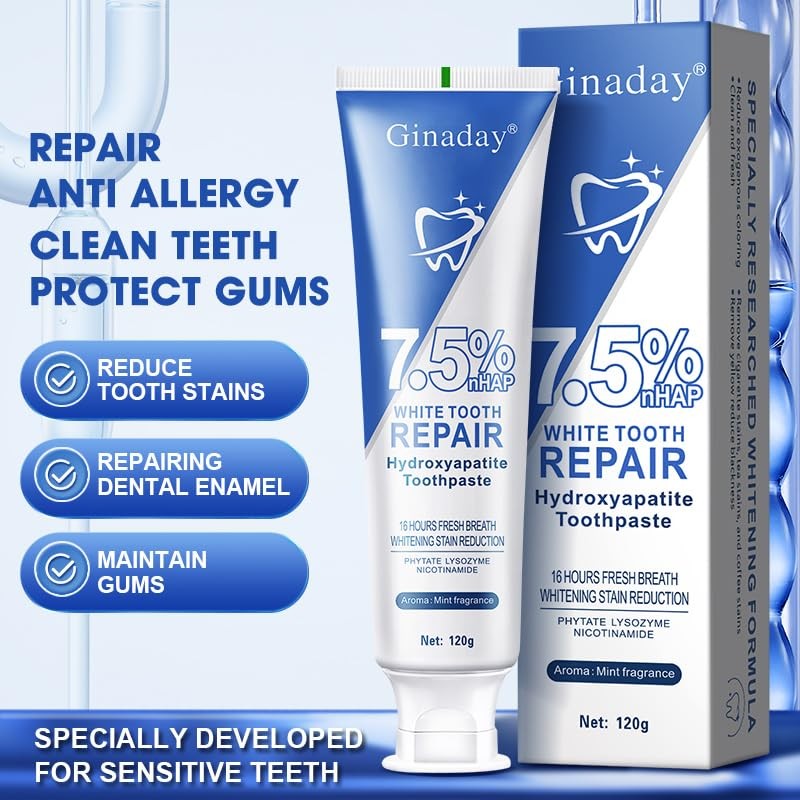 7.5% Hydroxyapatite Toothpaste, Hidroxiapatita Toothpaste for Advanced Enamel Protection, Daily