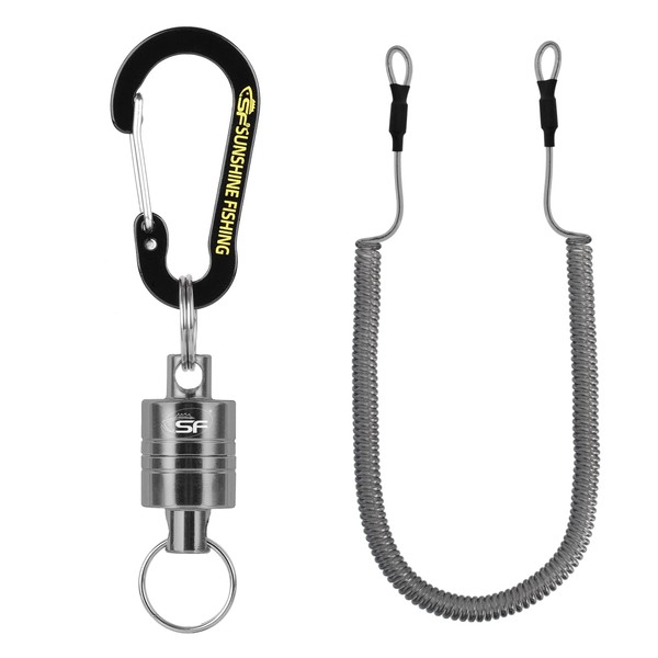 SF Strongest Magnetic Release Holder with Coiled Lanyard Carabiner - Gunmetal