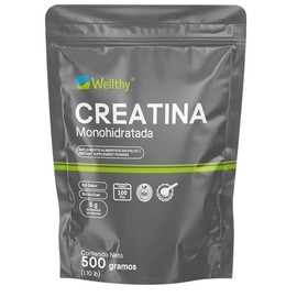 Wellthy Creatina Monohidrata Micronizada 500g 100 Pura, Pre Entreno Sin Sabor y Sin Azúcar, 5g de Creatina por porción, 100 días de Consumo, Scoop... 