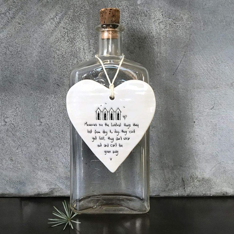 East of India Hanging Heart Gift Memories are the loveliest