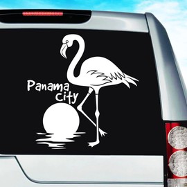 Panama City Florida Flamingo Bird Tropical Sunset Vinyl Decal Sticker Bumper Cling for Car Truck Window Boat Laptop Wall Cooler Tumbler | Die-Cut/No Background | Multiple Sizes and Colors (14” Inch, Red)