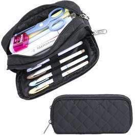 Della Gao Pencil Case Large Capacity Pencil Pouch Marker Pen Bag Coin Pouch Office Stationery Organizer with 2 Compartments,Black