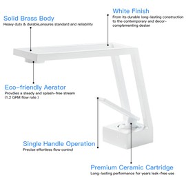 Bathroom Faucet White for 1 Hole Contemporary Creative Design Single Lever Handle Basin Sink Faucet Solid Brass Lavatory Vanity Mixer Tap Modern Deck Mount Include Water Supply Hose
