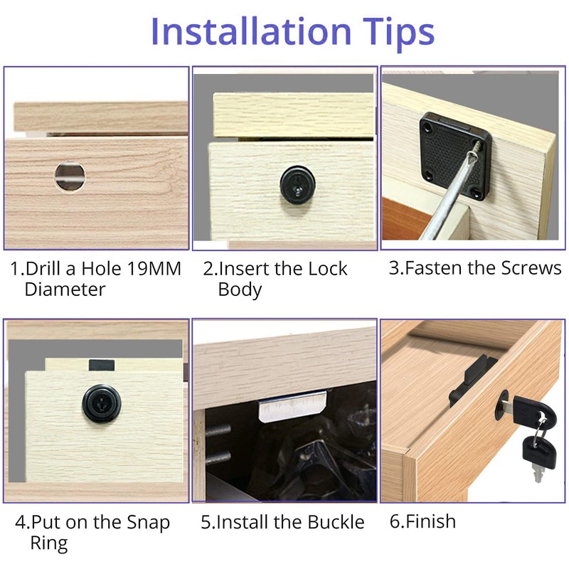 Litensh Cam Lock with Key Alike, Security Cabinet Lock Cupboard