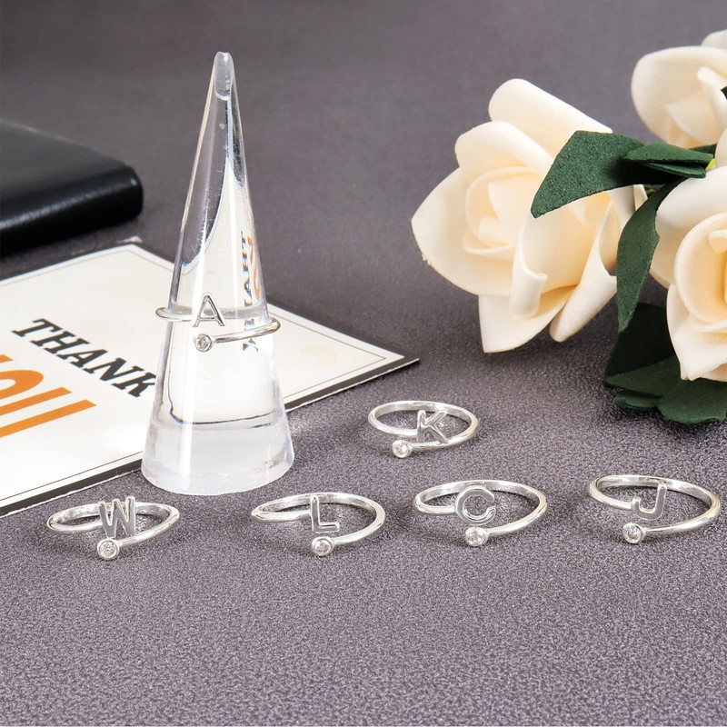 Silver Plated Initial 26 Alphabet Open Adjustable Mid Finger Ring