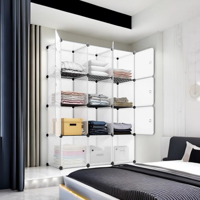 4-Tier Closet Storage Cabinet - 12-Cube, Modular & Matte ​Wardrobe