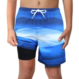 LUCOWEE Traje de baño para niños con forro tipo bóxer sin rozaduras con forro de compresión elástico UPF 50+ para niños, Forro plateado, 7-8