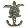 Cast Iron Sea Turtle Double Hook Bronze with Green Verdigris
