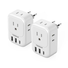 TESSAN - Adaptador de enchufe de viaje europeo, enchufe de Estados Unidos a Europa con 4 tomacorrientes y 3 puertos USB (1 USB C), adaptador de corriente tipo C para Estados Unidos a UE, Italia,