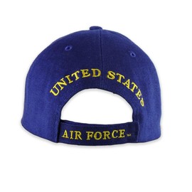 USAF - Gorra de béisbol con emblema para hombres y mujeres, con licencia oficial, con correa ajustable, emblema USAF, gorra de béisbol bordada con letras bellamente cosidas en la parte delantera y trasera (azul), Azul, Talla única