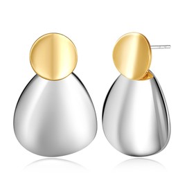 YUJIE Two Tone Earrings for Women Mixed Metal Earrings Statement Big Disc Geometric Drop Dangle Earrings Jewelry