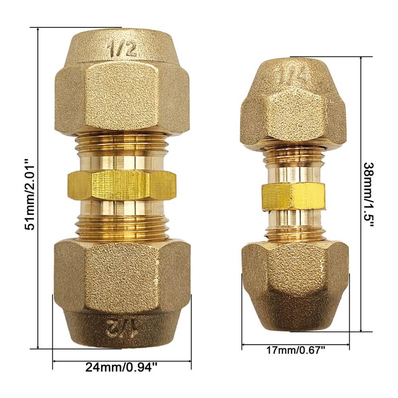 A Pair of 1/4" and 1/2" Copper Pipe Extension Joint