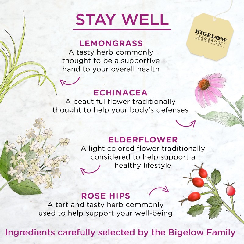 Bigelow Benefits Stay Well Lemon and Echinacea Herbal Tea, Caffeine