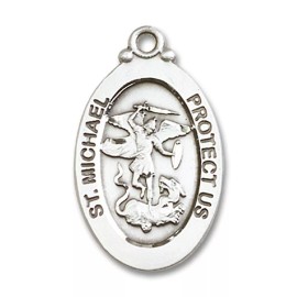 Bliss Sterling Silver Saint Michael National Guard Medal Pendant Necklace 18" Chain