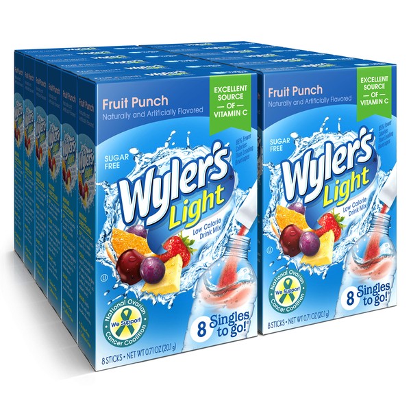Wyler's Light Singles To Go Powder Packets, Water Drink Mix, Fruit Punch, 8 count/single serving (Pack of 12)