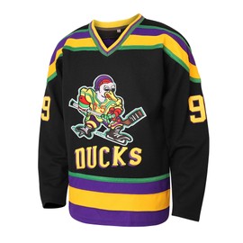 EETUG Mighty Ducks Jersey #96 Charlie Conway #99 Adam Banks #33 Greg Goldberg #66 Gordon Bombay Movie Hockey Jersey White Green (99 Black,Small)