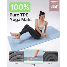 YOTTOY - Tapete de yoga extra grueso (1/2 pulgadas), tapete de ejercicio profesional de TPE, tapete de entrenamiento antideslizante para yoga, pilates