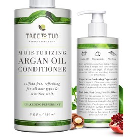 Tree to Tub All Hair Type Hydrating Argan Oil Conditioner for Dry or Oily Hair & Sensitive Scalp - Moisturizing Sulfate Free Conditioner for Women & Men w/Organic Coconut Oil, All Natural Peppermint