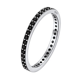 Silvora Simple women's ring, stackable with white/black zircons made of S925 silver, single acher simple ring with round/heart-shaped zirconia in round cut, ring size J (14.8) - 67 (21.4) in silver,