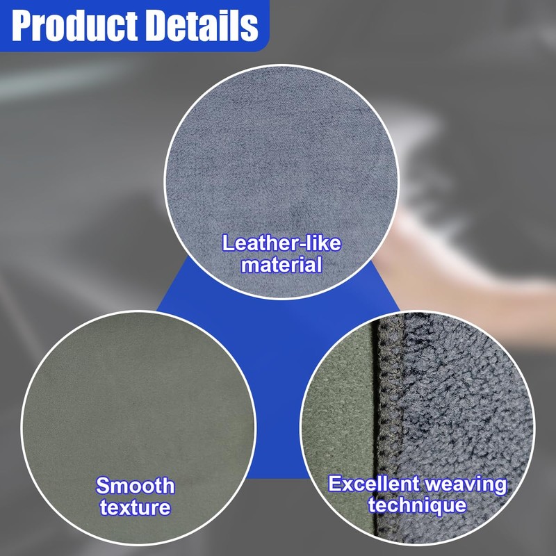 Craedli Grey Suede Microfiber Car Cleaning Cloths, 500GSM Non-Scratch Absorbent