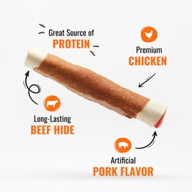 Good ‘n’ Fun Triple Flavor Chews for Large Dogs, Treat Your Dog to Long-Lasting Chews Made with Beef Hide, Chicken and Artificial Pork Flavor, 2 Count