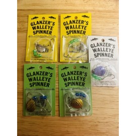 Minnow LOT of (5) GLANZER’s Walleye Spinner Worm Rigs NOS RARE crawler minnow leach