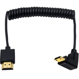Duttek - Cable HDMI mini HDMI a HDMI estándar, cable en espiral mini HDMI a HDMI, ultra delgado en ángulo hacia abajo HDMI macho a mini HDMI macho en espiral compatible con 4K Ultra HD, 1080p, 3D (HDMI 2.0) (1.2M/4FT)