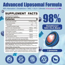 Nextdia Liposomal Glutathione Gummies 1100mg Supplement, L-Glutathione Reduced with Vitamin C, Phospholipids, ALA, NAC & Milk Thistle, Antioxidant for Anti-Aging, Immune & Cleansing, Vegan, 60 ct