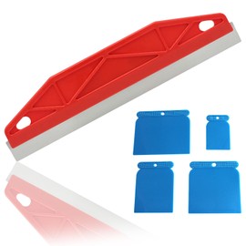 Stainless Steel Paint Shield for Cutting in Tool Comes with 4PCS Plastic Scrapers,Paint Guard for Skirting Boards,Wallpaper Straight Edge Tool,for Paint Smearing,Repairing Cutting Wallpaper(Red)