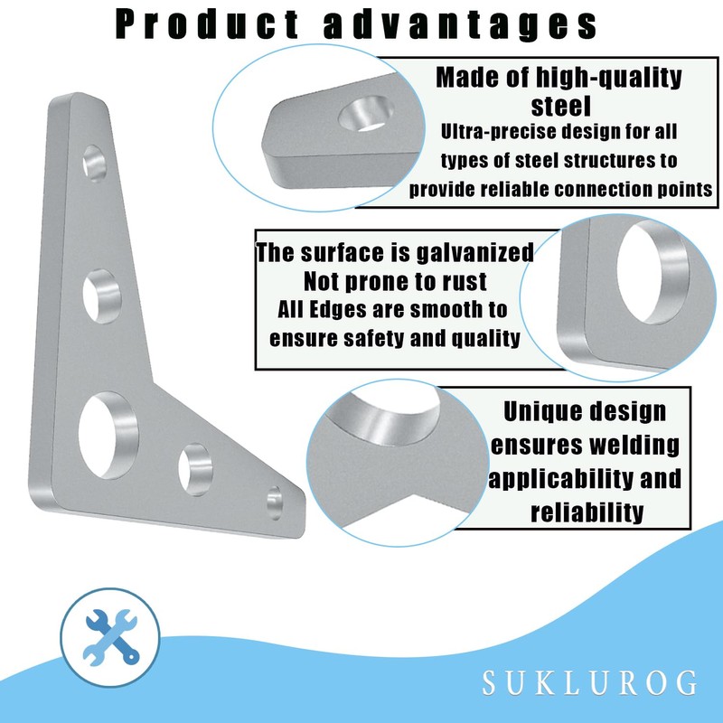 10 Pcs 90-Degree Steel Weld on Gussets,1/4" Thick 5 Hole