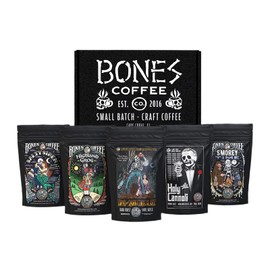 Bones Coffee Company Favorite Flavors Coffee Gift Set, 5 Packs Flavored Coffee, Medium Roast Low Acid, 4 Oz Ground Whole Bean