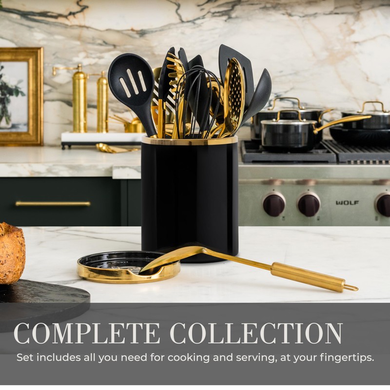 STYLED SETTINGS Black and Gold Cooking Utensils Set - 13-Piece